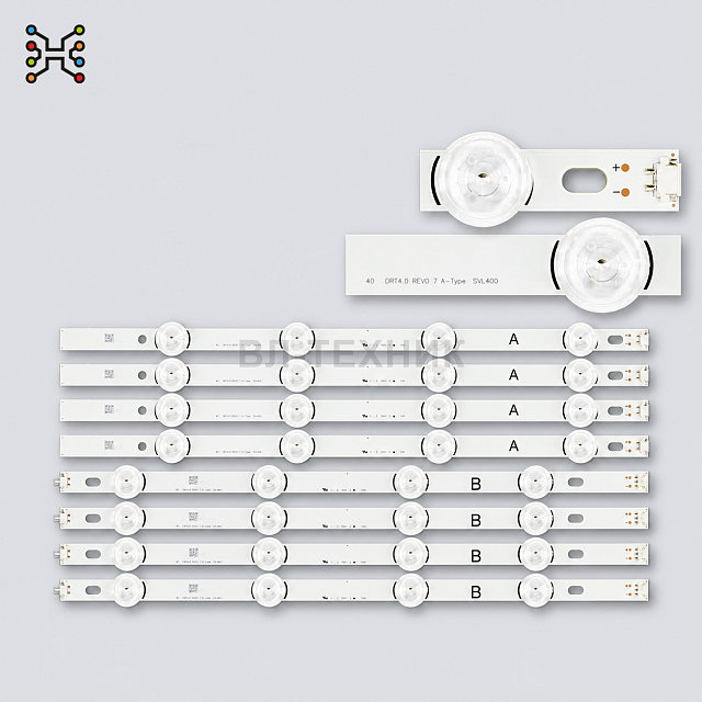 LED подсветка LG 40LF570V / 40LF630V / 40LF632V / 40LH5300 — DRT4.0 SVL400, 8 планок / 4 пары A+B, 3