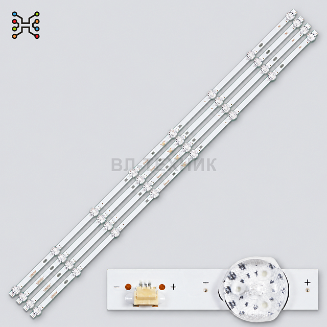 LED подсветка Vortex LED-V40ZS05DCF / Erisson 40LES76T2, JS-D-WB395H8-082C, 4 планки по 8 LED