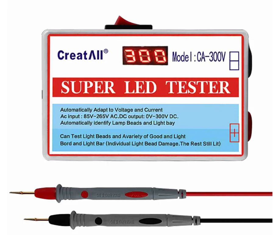 LED-тестер CA-300V с красным и чёрным измерительными щупами
